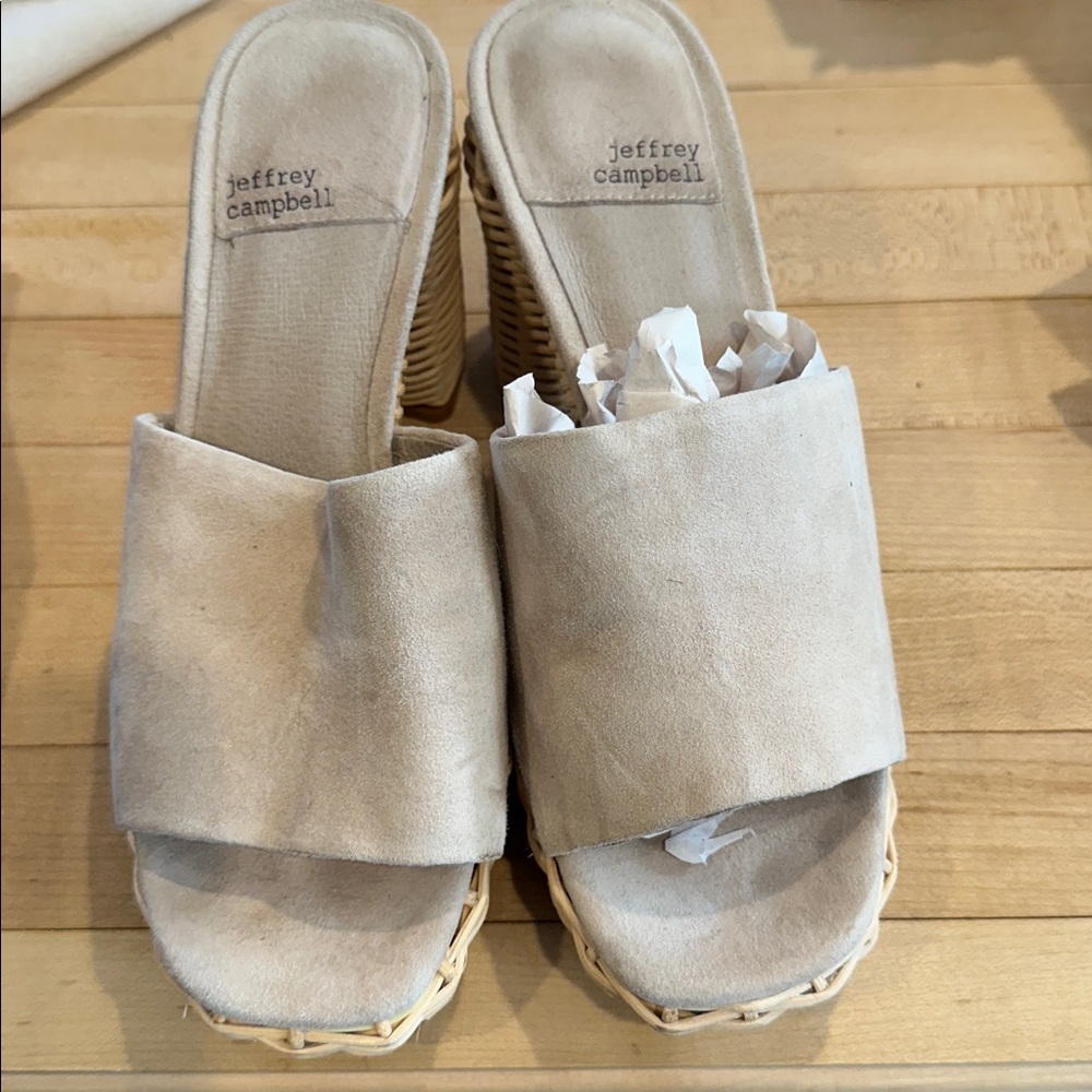 Jeffrey Campbell Magda Wicker Wedge Heel Taupe Sz 8 New